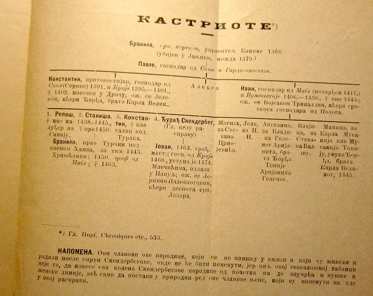 Genealogija. Porodicno stablo porodice Kastriota : Djurdja Kastriotica Skenderbega