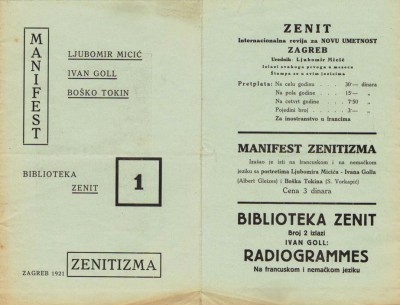 Manifest Zenitizma Ljubomira Mici&cacute;a iz 1921. god.